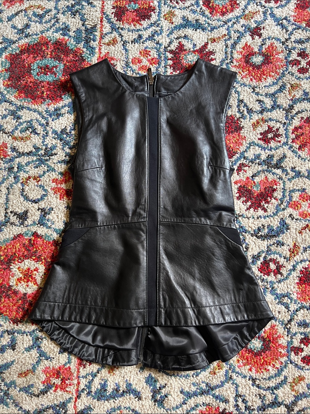 Ashley B by Bernardo Black Leather Peplum Zip-Back Vest